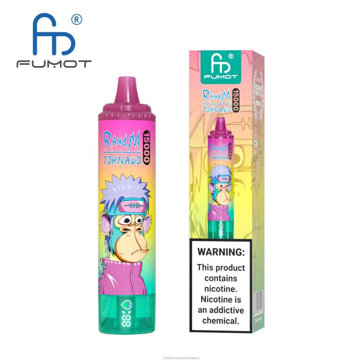 RandM Tornado Schweiz | Fumot RandM Tornado 00P253 15000 Vape-Gerät mit Akku und E-Liquid-Display Version 3 Mango auf Eis